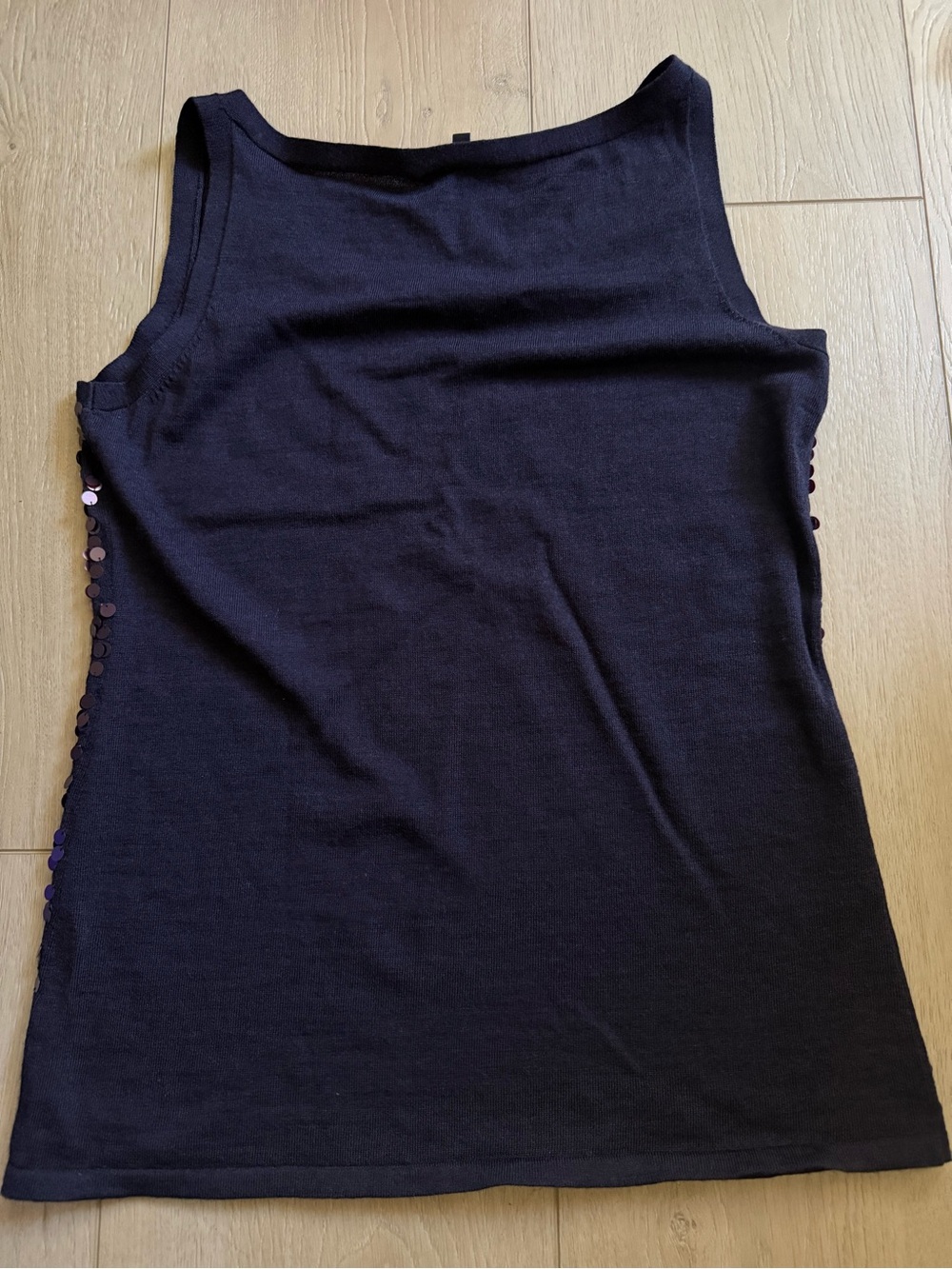 EILEEN FISHER shell sweater tank top deep purple merino wool sequins Size Small - Picture 4 of 5